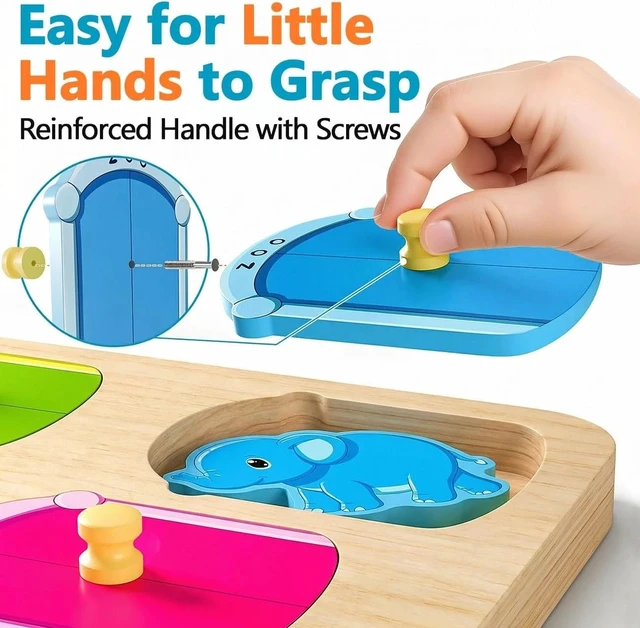 Alt view image 4 of 7 - Wooden Animal Peg Puzzle : Baby Puzzles 12-18 , Montessori Baby Toys