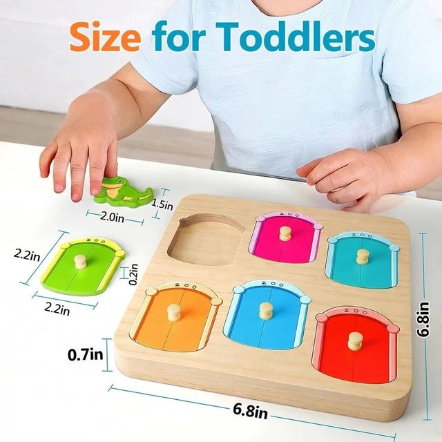 Alt view image 3 of 7 - Wooden Animal Peg Puzzle : Baby Puzzles 12-18 , Montessori Baby Toys