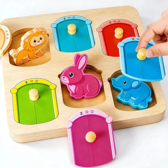 Main image of Wooden Animal Peg Puzzle : Baby Puzzles 12-18 , Montessori Baby Toys