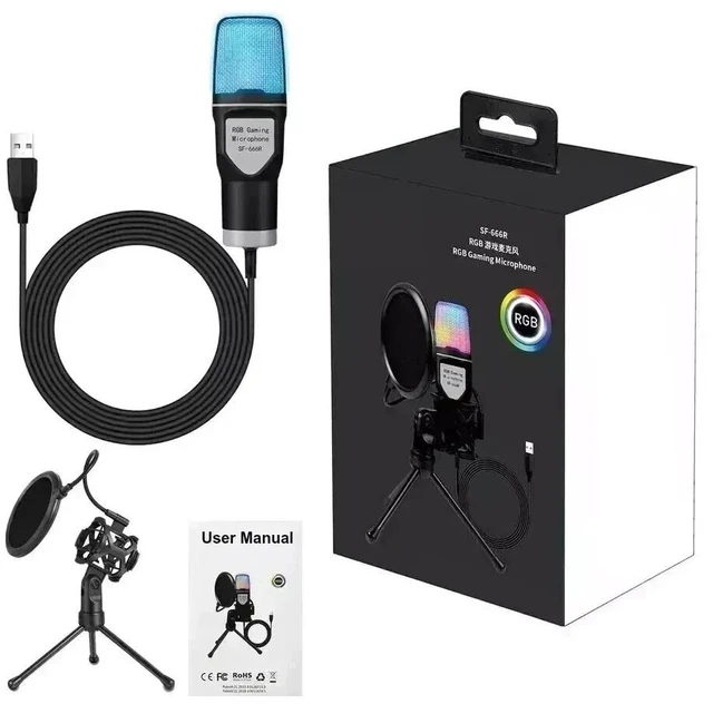 Alt view image 6 of 6 - USB Condenser Microphone for PC, Laptop RGB Gaming Mic for Streaming, Podcast