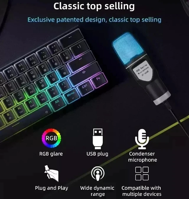 Alt view image 2 of 6 - USB Condenser Microphone for PC, Laptop RGB Gaming Mic for Streaming, Podcast
