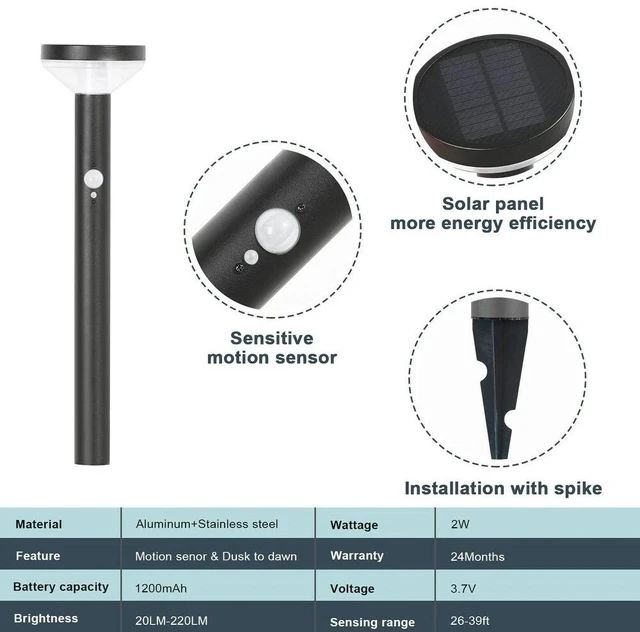 Alt view image 7 of 7 - 2W 4V 3000K Warm White Solar Outdoor Pathway Light IP44 Waterproof for walkway