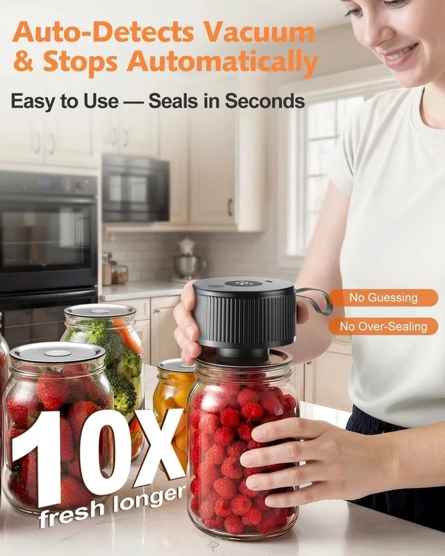 Alt view image 3 of 7 - Electric Mason Jar Vacuum Sealer 3in1 Rechargeable for Wide Regular Mouth Jars