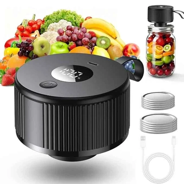 Main image of Electric Mason Jar Vacuum Sealer 3in1 Rechargeable for Wide Regular Mouth Jars
