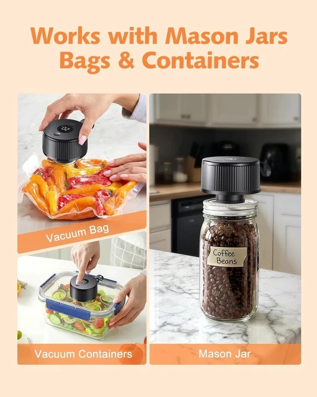 Alt view image 6 of 7 - Electric Mason Jar Vacuum Sealer 3in1 Rechargeable for Wide Regular Mouth Jars