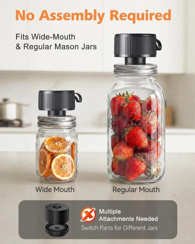 Alt view image 5 of 7 - Electric Mason Jar Vacuum Sealer 3in1 Rechargeable for Wide Regular Mouth Jars