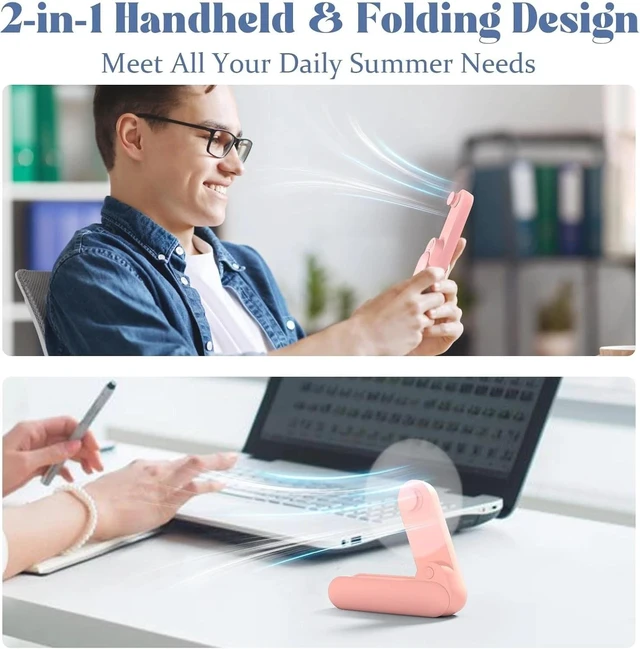 Alt view image 6 of 7 - Portable Handheld Fan, 2 IN 1 Mini Hand Fan 2-Speed Rechargeable Foldable Fans