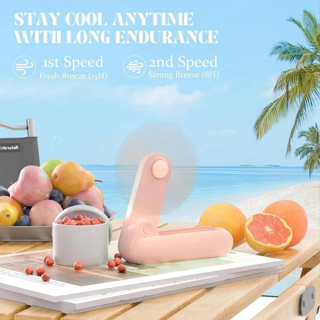 Alt view image 3 of 7 - Portable Handheld Fan, 2 IN 1 Mini Hand Fan 2-Speed Rechargeable Foldable Fans