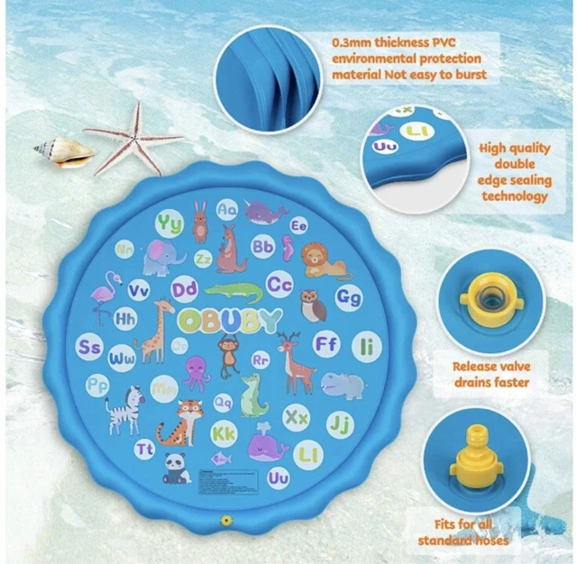 Alt view image 3 of 7 - 60 Water Splash Sprinkler Pad Mat Inflatable Kids Summer Play Spray Pool New