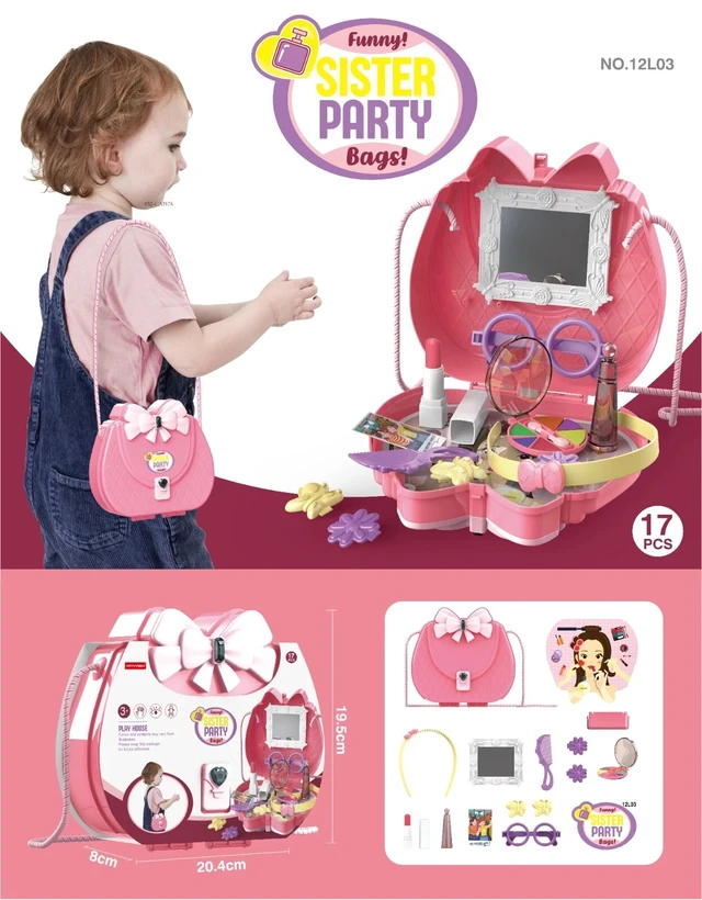 Alt view image 2 of 4 - Kids Pretend play makeup toys with portable sling bag storage, kid makeup toys