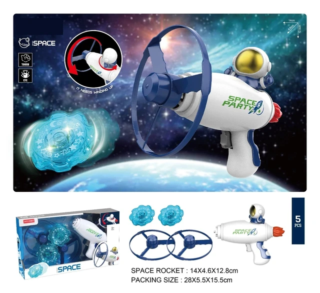 Alt view image 3 of 6 - 2 in 1 Flying Disc Launcher Toy for Kids, Flying Saucer and Gyro set, Outdoor