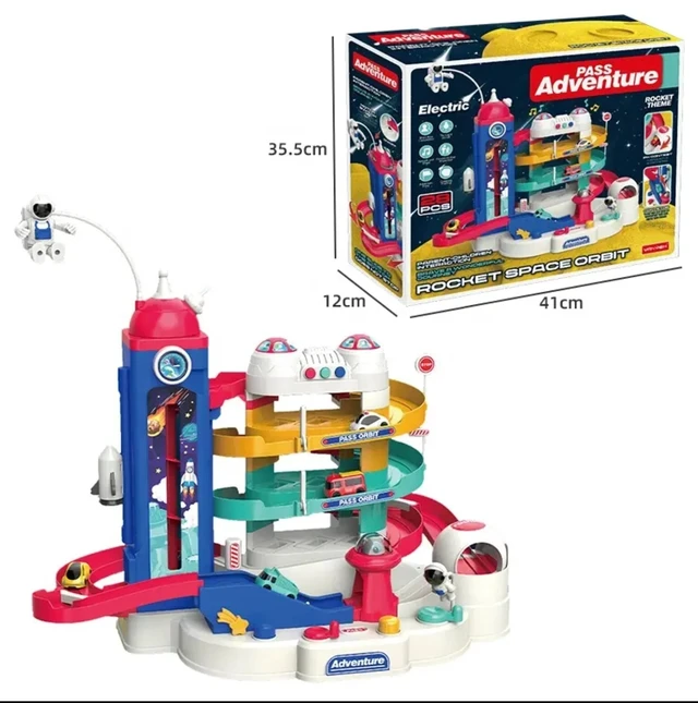 Alt view image 3 of 6 - Kids Track car Toys,Adventure Tower Parking lot Tracks Toy electric parking ramp
