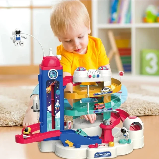 Alt view image 5 of 6 - Kids Track car Toys,Adventure Tower Parking lot Tracks Toy electric parking ramp