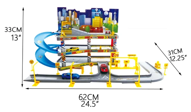 Alt view image 2 of 4 - Large Urban Parking Track Set with 4 Diecast Cars - Packed with Accessories