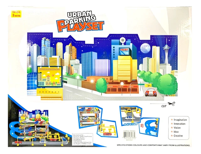 Alt view image 4 of 4 - Large Urban Parking Track Set with 4 Diecast Cars - Packed with Accessories
