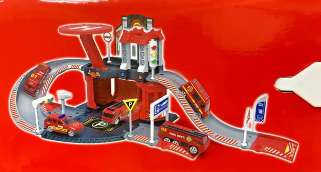 Alt view image 7 of 7 - 43pc Fire Station Rescue Toy Cars Playset, Red, for Girls, Ages 3+