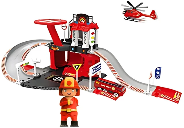 Main image of 43pc Fire Station Rescue Toy Cars Playset, Red, for Girls, Ages 3+