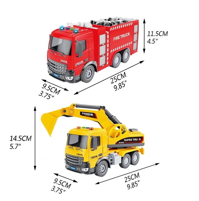 Alt view image 4 of 6 - 2 Packs - Friction Rescue & Construction Trucks w/ Light & Sound - 11 Inches
