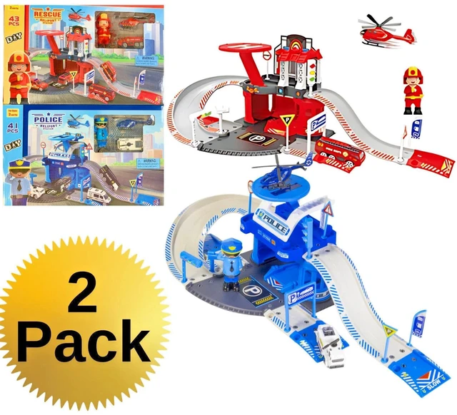 Main image of DIY Police Fire Rescue Cars Truck Helicopter Build Toy for Boys & Girls - 2 Pack
