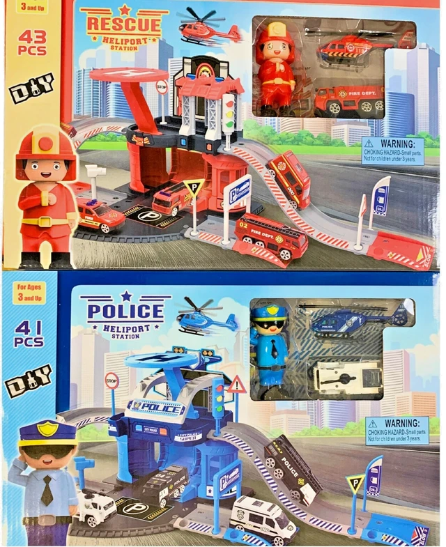 Alt view image 6 of 6 - DIY Police Fire Rescue Cars Truck Helicopter Build Toy for Boys & Girls - 2 Pack