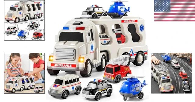 Alt view image 6 of 7 - 5-in-1 Friction Powered Ambulance Toy Set with Sound & Light - Perfect for Kids