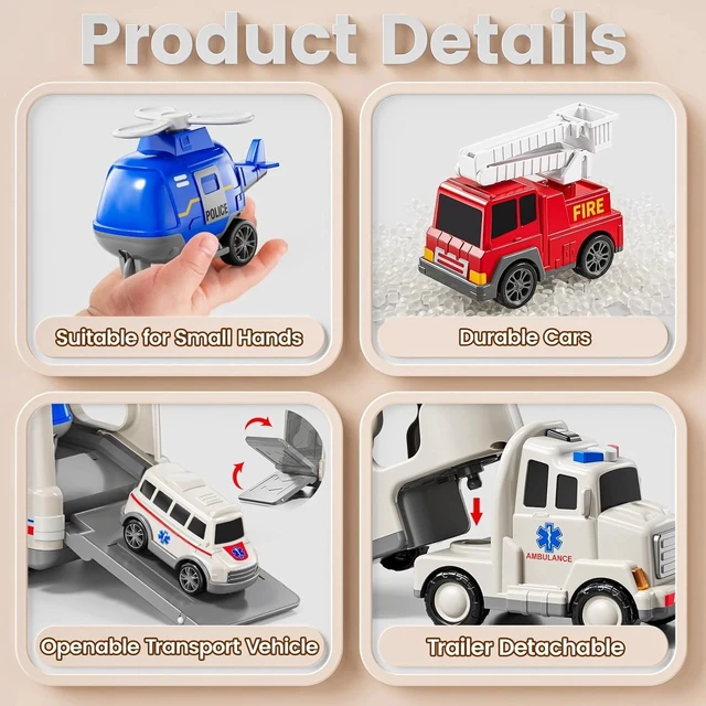 Alt view image 4 of 7 - 5-in-1 Friction Powered Ambulance Toy Set with Sound & Light - Perfect for Kids