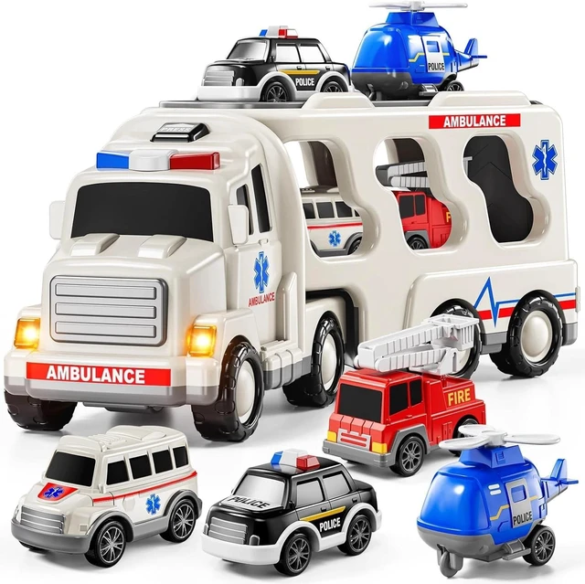 Main image of 5-in-1 Friction Powered Ambulance Toy Set with Sound & Light - Perfect for Kids