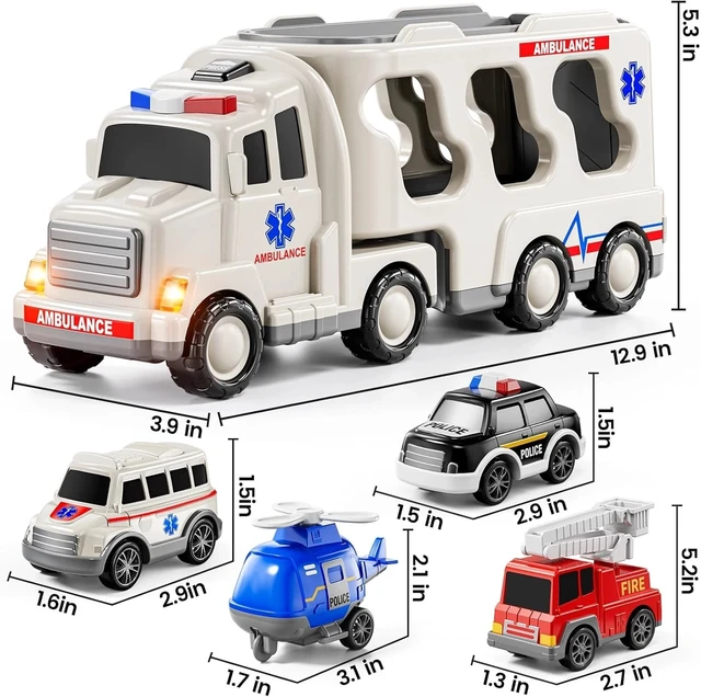 Alt view image 7 of 7 - 5-in-1 Friction Powered Ambulance Toy Set with Sound & Light - Perfect for Kids