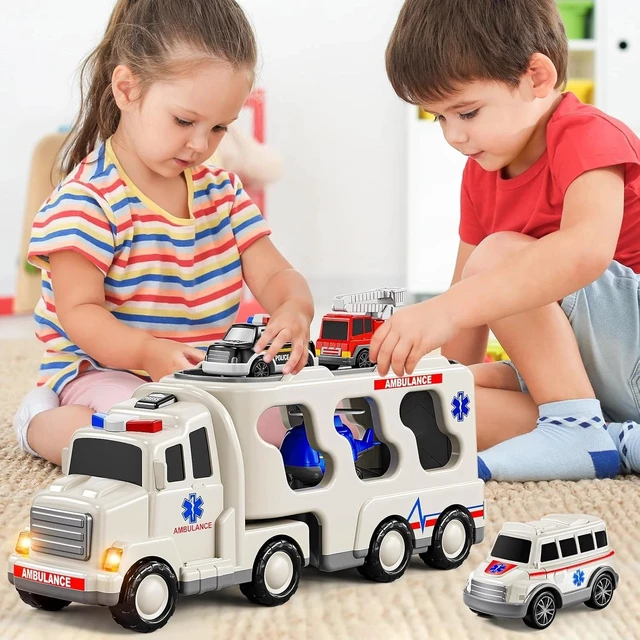 Alt view image 3 of 7 - 5-in-1 Friction Powered Ambulance Toy Set with Sound & Light - Perfect for Kids