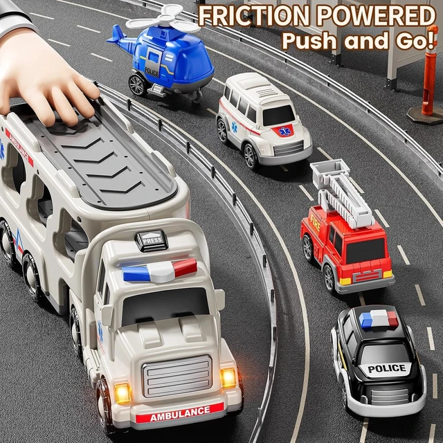 Alt view image 5 of 7 - 5-in-1 Friction Powered Ambulance Toy Set with Sound & Light - Perfect for Kids