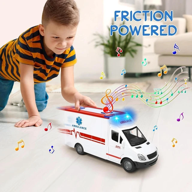 Alt view image 7 of 7 - Friction-Powered Ambulance Toy with 4 Flashing Lights & Sounds - Safe for Kids