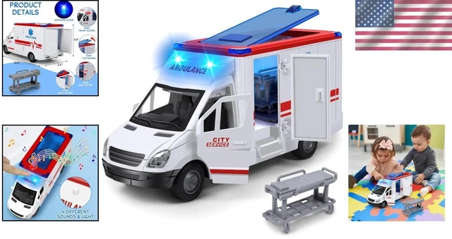 Alt view image 2 of 7 - Friction-Powered Ambulance Toy with 4 Flashing Lights & Sounds - Safe for Kids