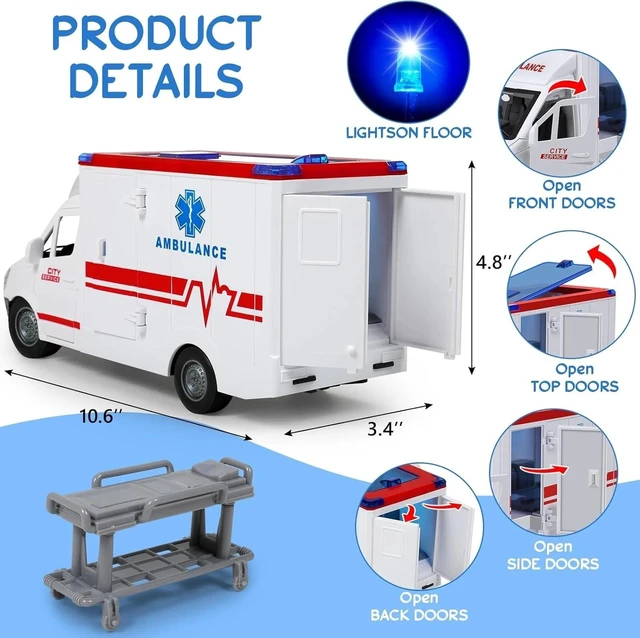 Alt view image 4 of 7 - Friction-Powered Ambulance Toy with 4 Flashing Lights & Sounds - Safe for Kids