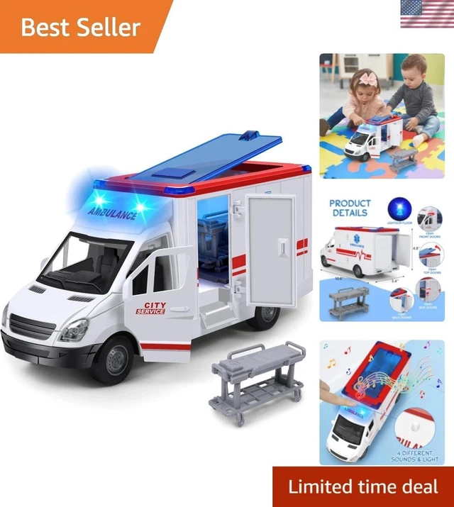 Alt view image 3 of 7 - Friction-Powered Ambulance Toy with 4 Flashing Lights & Sounds - Safe for Kids