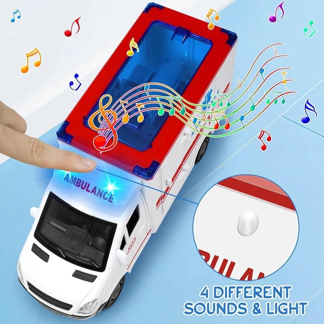 Alt view image 6 of 7 - Friction-Powered Ambulance Toy with 4 Flashing Lights & Sounds - Safe for Kids