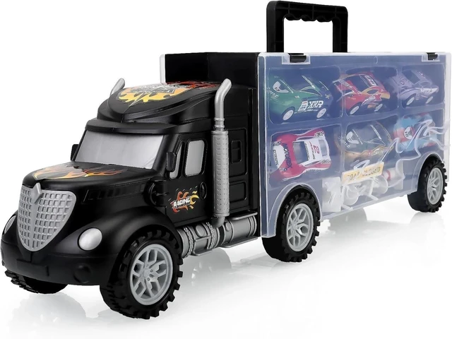 Main image of Portable Transport Cars Carrier Truck Set with 12 Die-Cast Vehicles for Kids 3-7