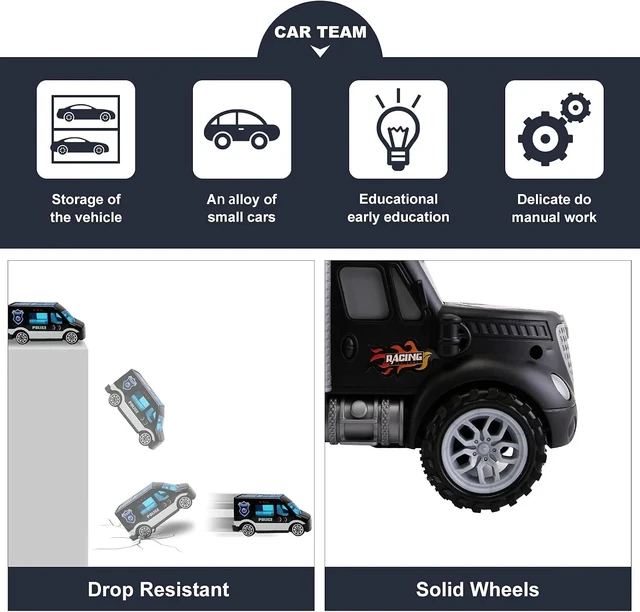 Alt view image 3 of 7 - Portable Transport Cars Carrier Truck Set with 12 Die-Cast Vehicles for Kids 3-7