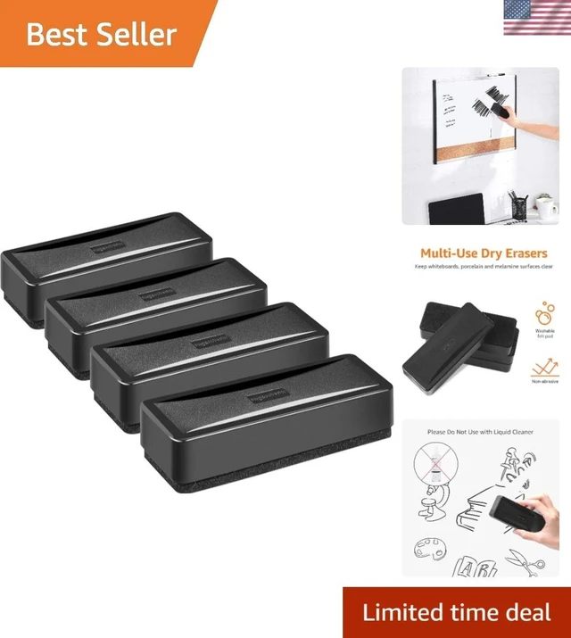 Alt view image 2 of 7 - 4-Pack Black Dry-Erase Whiteboard Erasers - Soft Pile for Gentle Cleaning