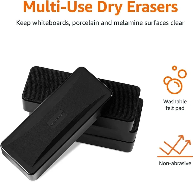 Alt view image 5 of 7 - 4-Pack Black Dry-Erase Whiteboard Erasers - Soft Pile for Gentle Cleaning
