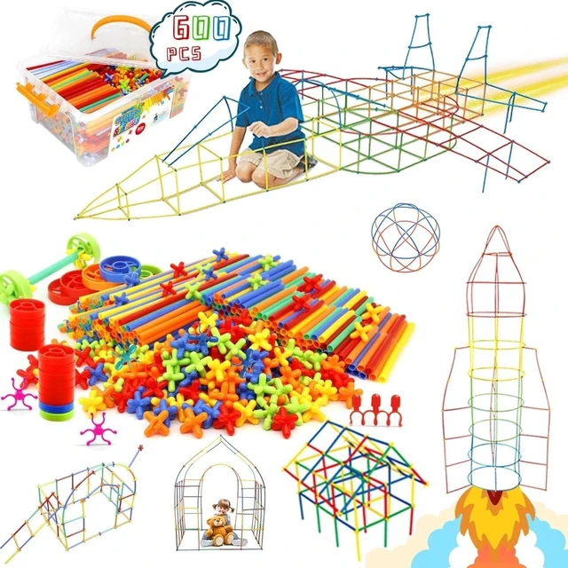 Main image of Indoor & Outdoor 600Pcs Straw Building Set - Perfect Birthday Gift for Kids