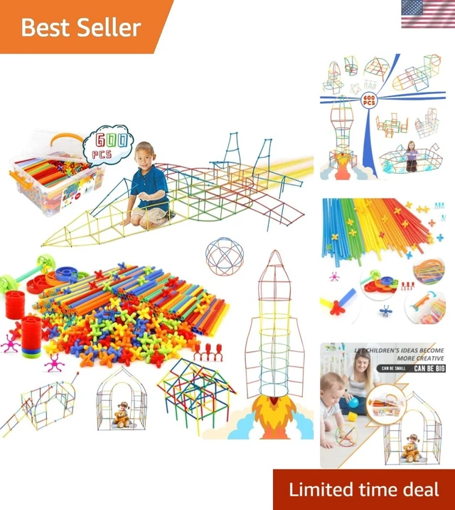 Alt view image 7 of 7 - Indoor & Outdoor 600Pcs Straw Building Set - Perfect Birthday Gift for Kids