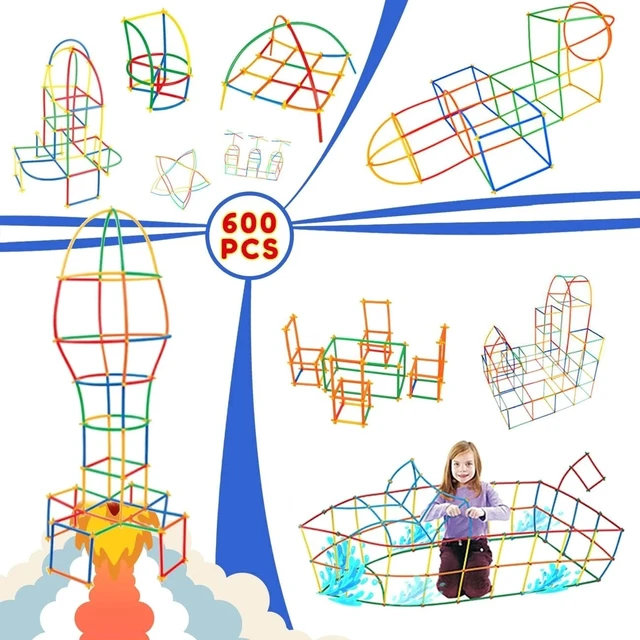 Alt view image 2 of 7 - Indoor & Outdoor 600Pcs Straw Building Set - Perfect Birthday Gift for Kids