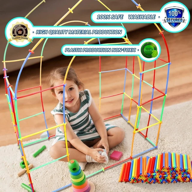 Alt view image 3 of 7 - Indoor & Outdoor 600Pcs Straw Building Set - Perfect Birthday Gift for Kids