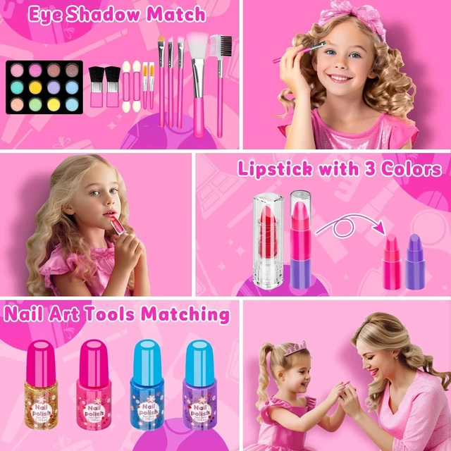 Alt view image 3 of 7 - 58-Piece Kids Makeup Kit with Mirror - Safe Washable Princess Set for Ages 3-12