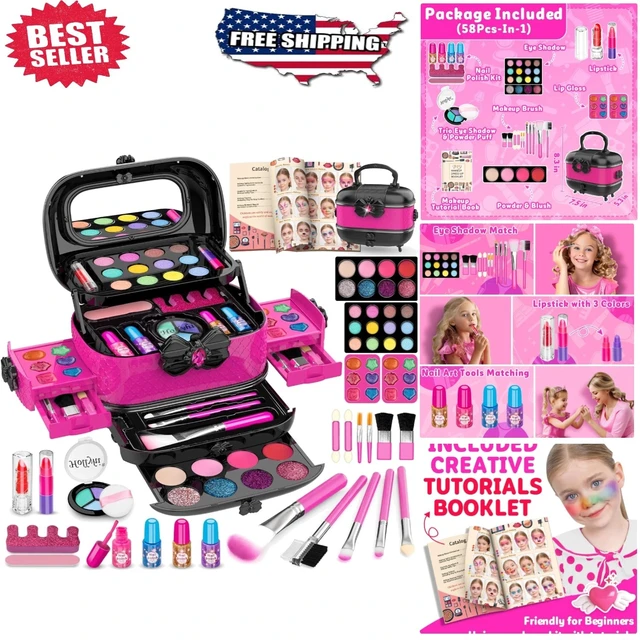 Alt view image 7 of 7 - 58-Piece Kids Makeup Kit with Mirror - Safe Washable Princess Set for Ages 3-12