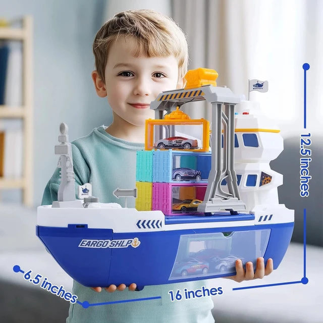 Alt view image 4 of 7 - Kids Cargo Ship Toy with Lights, Sounds, & Removable Containers - Learning Fun