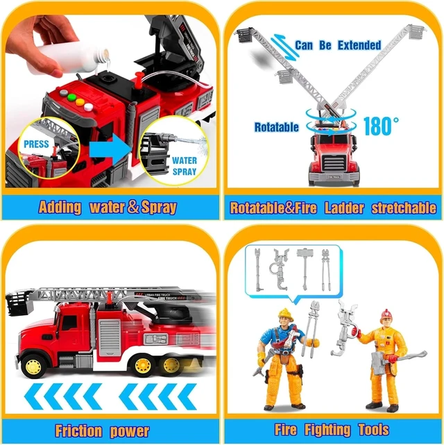 Alt view image 4 of 7 - Durable Fire Truck Toy with Rotating Ladder & Water Tank - Perfect Gift for Kids