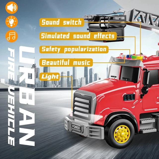 Alt view image 6 of 7 - Durable Fire Truck Toy with Rotating Ladder & Water Tank - Perfect Gift for Kids