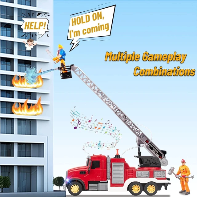 Alt view image 5 of 7 - Durable Fire Truck Toy with Rotating Ladder & Water Tank - Perfect Gift for Kids