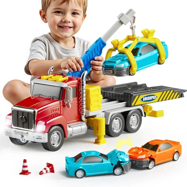 Main image of Kids Tow Truck Toy with Lights and Sounds - Transforming Fun for Ages 3-7